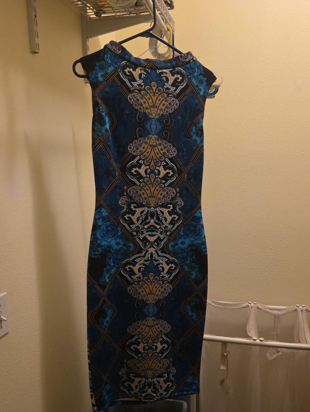 Blue Patterned Sleeveless Bodycon Dress